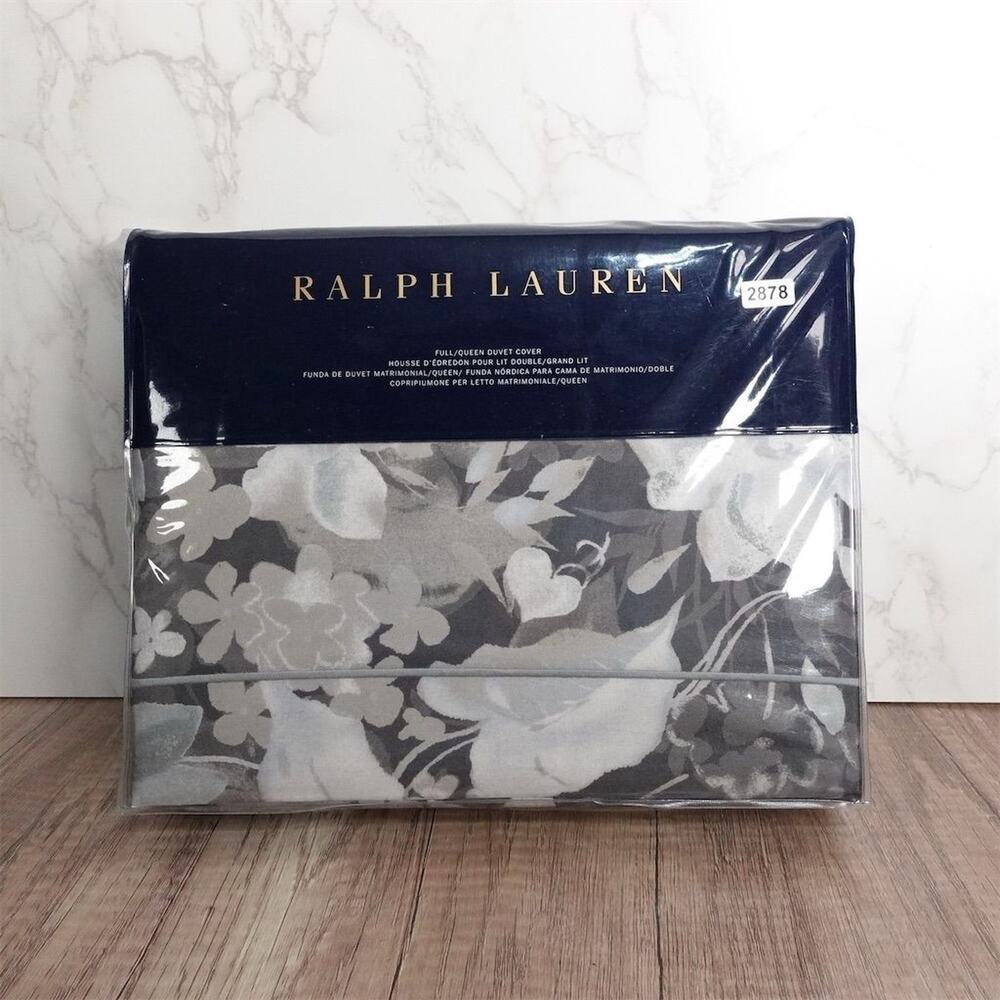New Ralph Lauren Avery Floral Duvet Cover Queen/Full Charcoal Gray Luxury $425